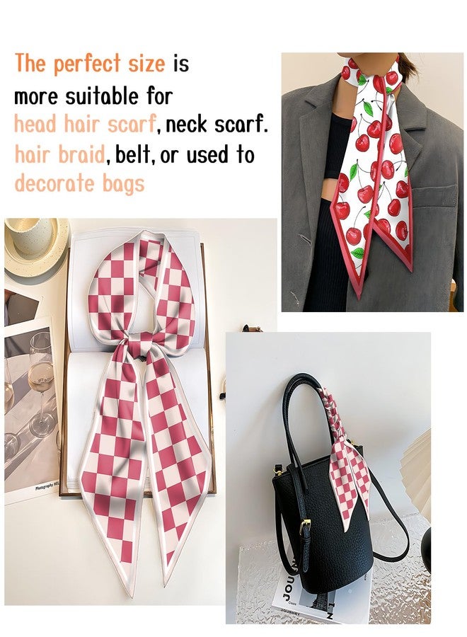 BHAHB 2PCS Hair Head Scarf Silk Feeling Long Satin Neck Satin Scarves for Handbag Cute Decoration Aesthetic Women 59 * 6.7''-Pink Cherry - Image 4